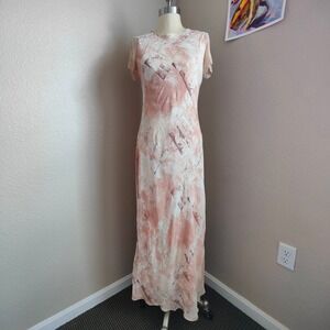 Vintage 90s Benjamin A Rayon Maxi Dress Bias Cut Abstract Print Boho Cottagecore
